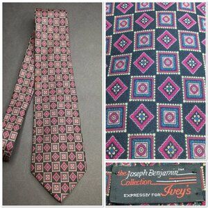 Vintage Tie Joseph Benjamin Collection Men's Geometric Silk Necktie Multicolor